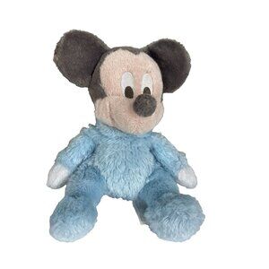 Disney Parks Baby Blue Mickey Mouse 9 in Rattle Plush Stuffed Lovie Long Pile